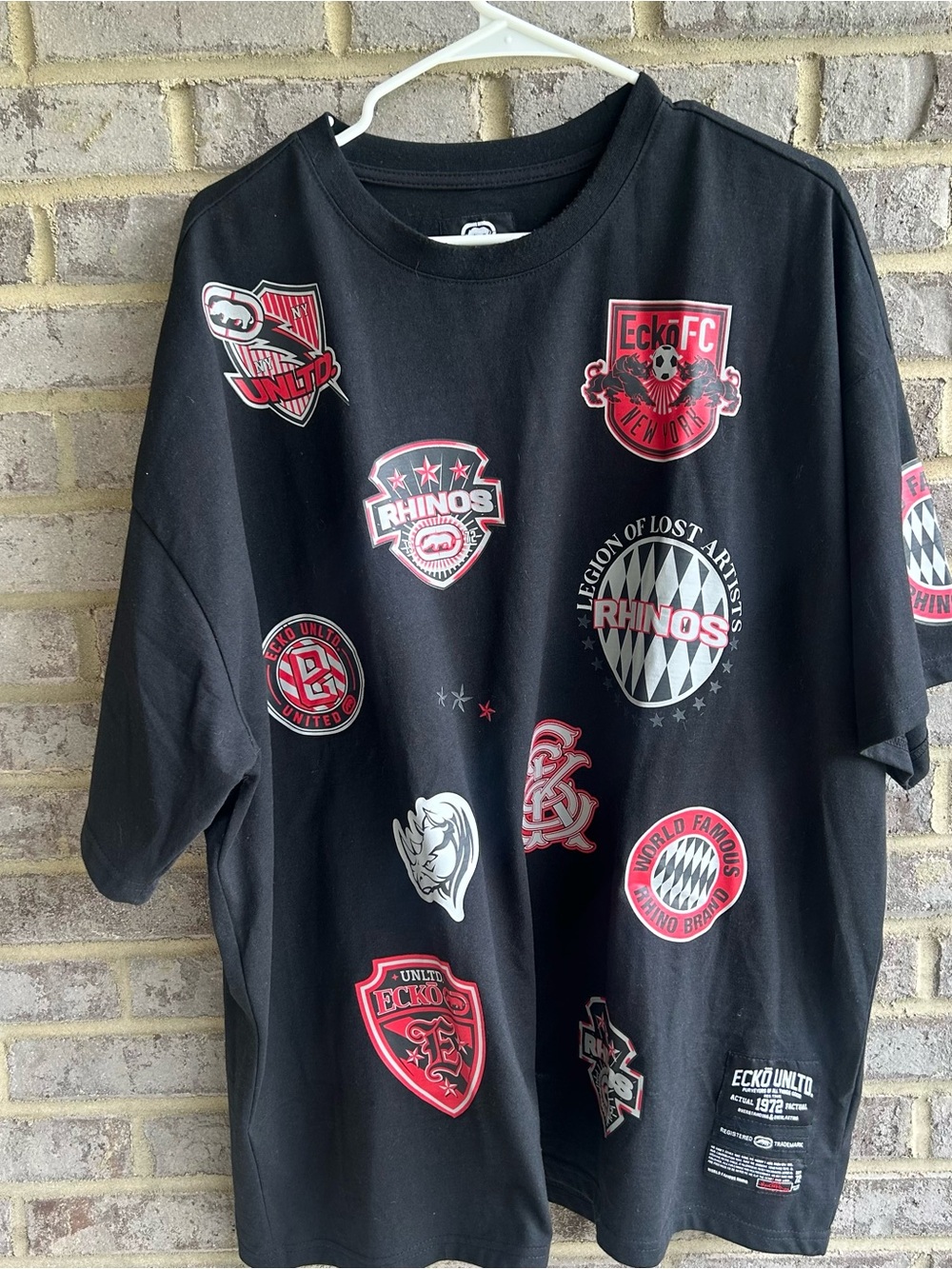 Ecko Unltd Vintage Y2K Multi Logo Badge Graphic Tee Black Streetwear